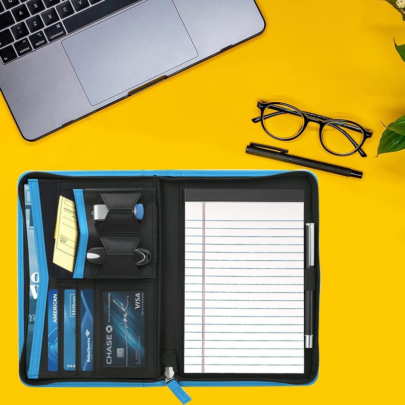 Gorbado Small Portfolio Organizer, A5 Zippered Business Portfolio, Junior Padfolio Folder Binder for Women & Men, 5 x 8 Writing Pad Included, Blue - Image 5